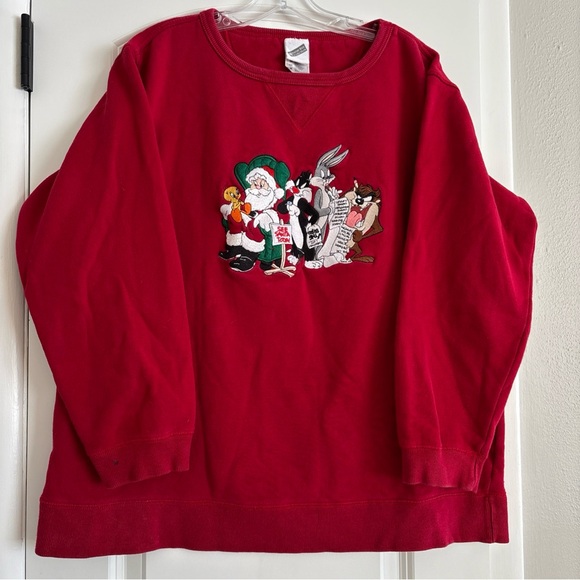 Warner Bros Looney Tunes Vintage 1999 Womens Christmas Embroidered Sweater Sz M - Picture 2 of 9